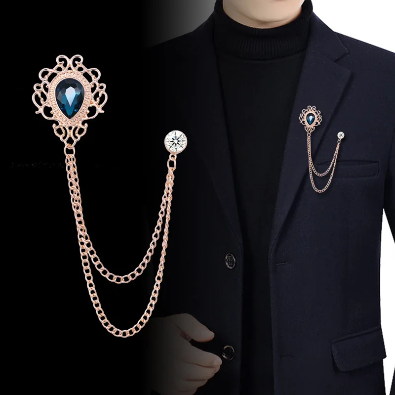 Men'S Accessories And Jewelry - Pin Kerah Kristal Berlian Imitasi Rantai