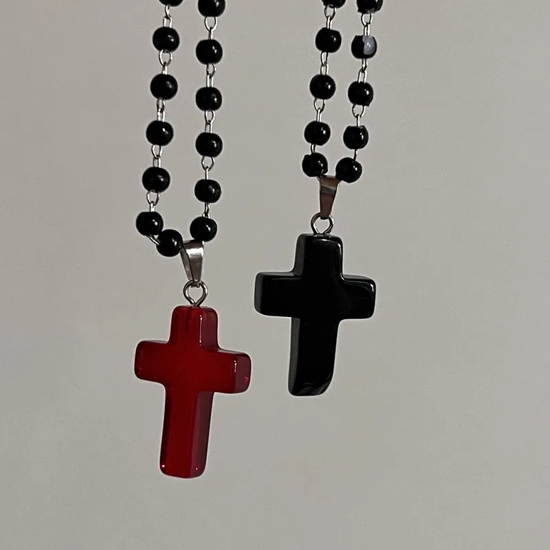 Men'S Accessories In The 90S - Gotik liontin salib kaca merah rantai